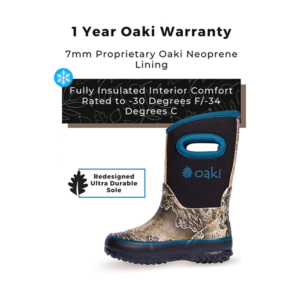 Oakiwear Kids Neoprene Rain Snow Boots, Realtree EXCAPE™ Thick 7mm
