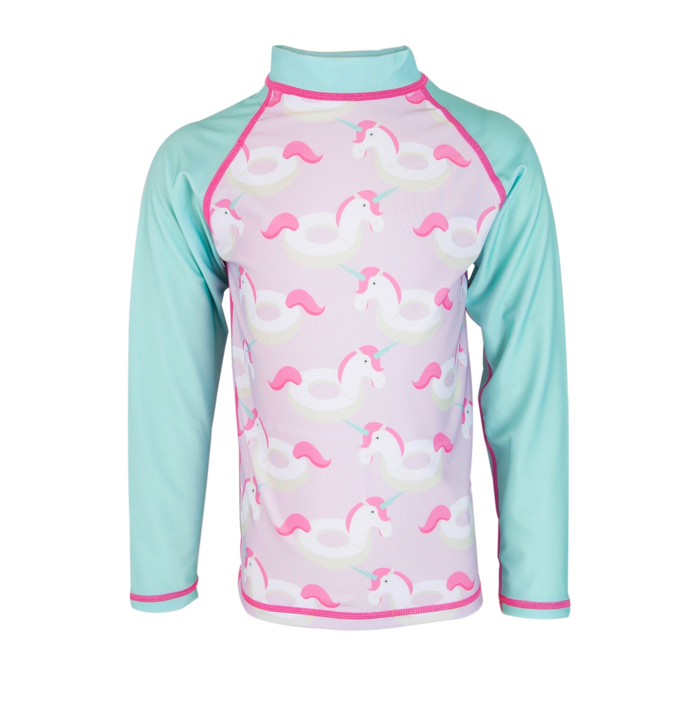Oakiwear Rash Guard Long Sleeved Swimming Surf Shirt Boy Girls, Unicorn Shore