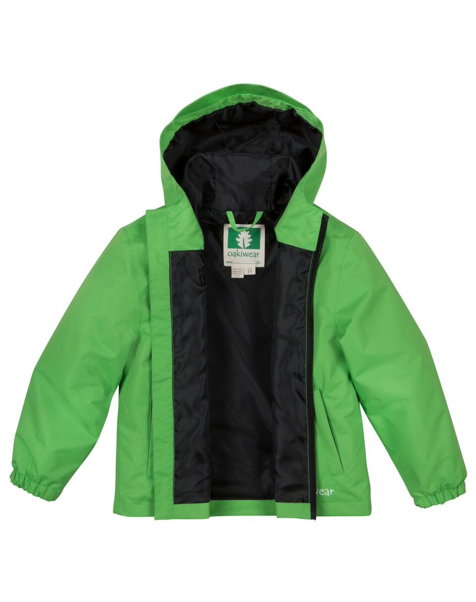 Oakiwear Kids Rain Jacket Coat Waterproof Shell Boys Girls, Green