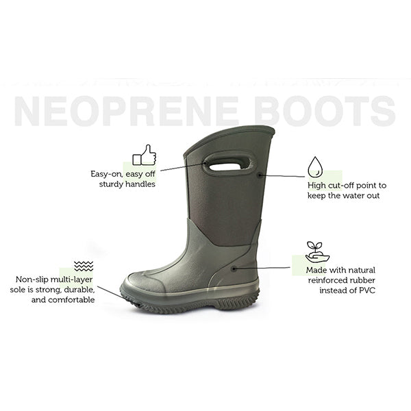 Black Kids Neoprene Rain Snow Boots 10T