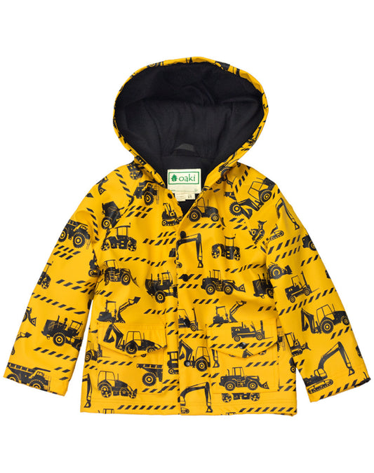 CLEARANCE: Construction Vehicles Lined Rain Jacket size 10/11